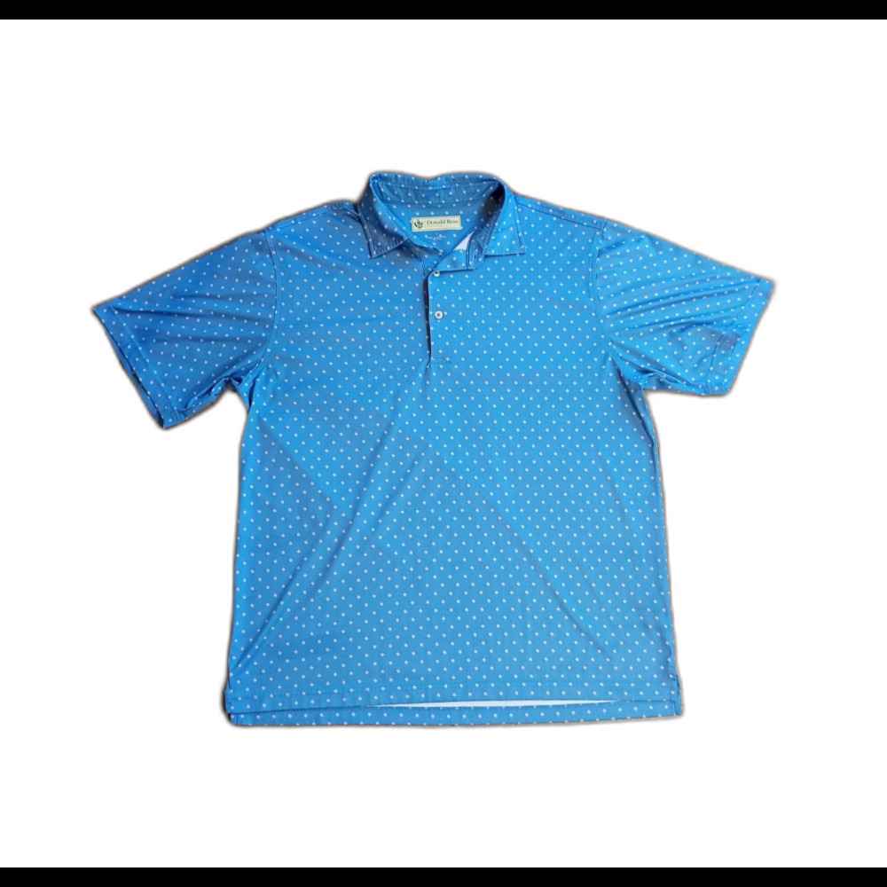 Donald Ross Polo Shirt Men's L Blue Polka Dot Performance